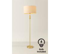 ValueLights Marissa Fabric Drum Shade with Brushed Gold Ball Floor Lamp with Bulb in Nude ValueLights Nude