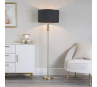 Marissa Fabric Drum Shade with Brushed Gold Stacked Ball Floor Lamp ValueLights Charcoal One Size