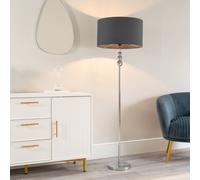 ValueLights | Silver Chrome Stacked Ball Single Stem Standing Floor Lamp with Charcoal Grey Drum Shade | Floor Lamps & Torchieres, Home Décor & Improvement Essential | Includes Bulb