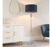 ValueLights | Silver Chrome Stacked Ball Single Stem Standing Floor Lamp with Navy Blue Drum Shade | Floor Lamps & Torchieres, Home Décor & Improvement Essential | Includes Bulb