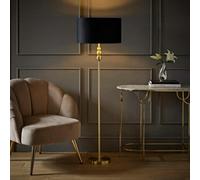 ValueLights Marissa Gold Stacked Ball Floor Lamp with Velvet Drum with Gold Inner Shade in Black ValueLights Black