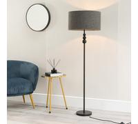 Valuelights Marissa Matt Black Stacked Ball Floor Lamp With Charcoal Grey Boucle Shade