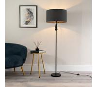 Valuelights Marissa Matt Black Stacked Ball Floor Lamp With Charcoal Grey Drum Shade - Led Bulb Included