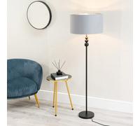 Valuelights Marissa Matt Black Stacked Ball Floor Lamp With Grey/chrome Shade - Led Bulb Included