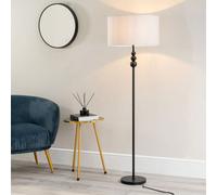 Valuelights Marissa Matt Black Stacked Ball Floor Lamp With Grey Drum Shade - Led Bulb Included
