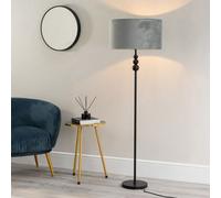 Valuelights Marissa Matt Black Stacked Ball Floor Lamp With Grey Velvet Shade