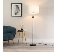 Valuelights Marissa Matt Black Stacked Ball Floor Lamp With White Drum Shade - Led Bulb Included