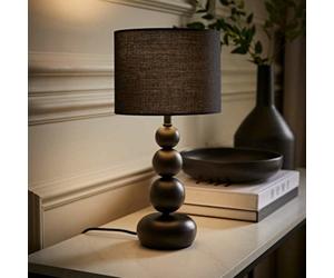 Valuelights Marissa Matte Black Stacked Ball Bedside Light Table Lamp With Drum Shade