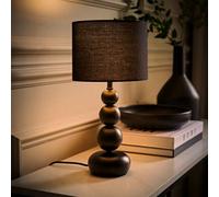 Valuelights Marissa Matte Black Stacked Ball Bedside Light Table Lamp With Drum Shade - Led Bulb Included