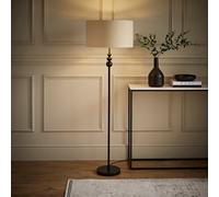Valuelights Marissa Matte Black Stacked Ball Floor Lamp With Beige/gold Shade