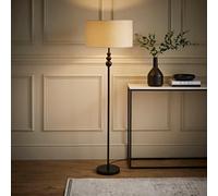 Valuelights Marissa Matte Black Stacked Ball Floor Lamp With Natural Drum Shade