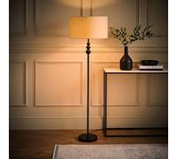Valuelights Marissa Matte Black Stacked Ball Floor Lamp With Natural Drum Shade - Led Bulb Included
