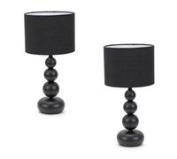 Valuelights Marissa Pair - Matte Black Stacked Ball Bedside Light Table Lamp With Drum Shade