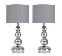 ValueLights Marissa Pair of Stacked Ball Silver Chrome Touch Table Lamps in Grey ValueLights Grey