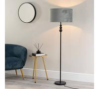 Valuelights Marissa Velvet Drum Shade With Black Stacked Ball Floor Lamp In Grey Grey One Size