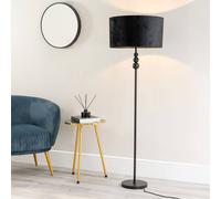 ValueLights | Matt Black Stacked Ball Single Stem Standing Floor Lamp with Black Velvet Shade | Floor Lamps & Torchieres, Home Décor & Improvement Essential | Includes Bulb