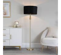 Valuelights Marissa Velvet Drum Shade With Brushed Gold Stacked Ball Floor Lamp In Black Black One Size