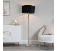 Marissa Velvet Drum Shade with Brushed Gold Stacked Ball Floor Lamp ValueLights Black One Size