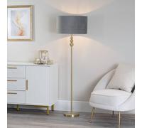 Valuelights Marissa Velvet Drum Shade With Brushed Gold Stacked Floor Lamp With Led Bulb In Grey Grey One Size
