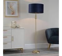 Gold Stacked Ball Single Stem Standing Floor Lamp with Navy Blue Velvet Shade for Living Room - LED Bulb Included