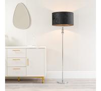 ValueLights Marissa Velvet Drum Shade with Chrome Stacked Ball Floor Lamp in Black ValueLights Black