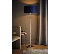 ValueLights Marissa Velvet Drum Shade with Chrome Stacked Ball Floor Lamp with LED Bulb in Navy ValueLights Navy