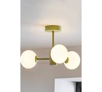 ValueLights | Sage Green 3 Way Ceiling Light Fitting with White Frosted Glass Globe Lampshades | Close-to-Ceiling Lights, Home Décor & Improvement Essential | Mains Wired