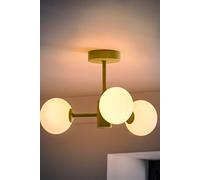 ValueLights | Sage Green 3 Way Ceiling Light Fitting with White Frosted Glass Globe Lampshades | Close-to-Ceiling Lights, Home Décor & Improvement Essential | Includes Bulb | Mains Wired