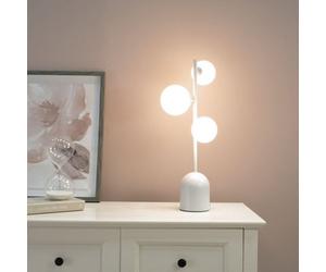Valuelights Marlow Oyster Grey 3 Way Bedside Table Lamp With Glass Globe Lampshade