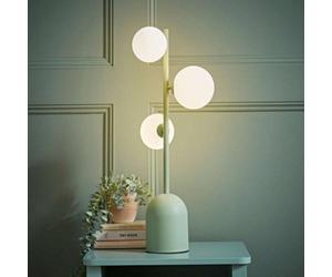 Valuelights Marlow Sage Green 3 Way Bedside Table Lamp With Glass Globe Lampshade