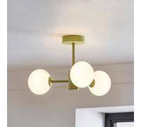Valuelights Marlow Sage Green 3 Way Ceiling Light With White Frosted Glass Globe Lampshades