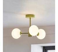 Valuelights Marlow Sage Green 3 Way Ceiling Light With White Frosted Glass Globe Lampshades - Led Bulbs Included