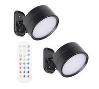 ValueLights | Pack of 2 Easy Fit Wall Light Rechargeable LED Spotlight, RGB Colour Changing, 360° Rotatable Touch Control Light - Black | Wall Lights & Home Improvements Essential