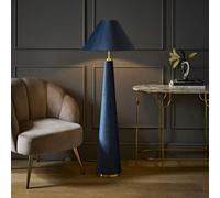 Valuelights Martha Blue Conical Lamp Shade Velvet Midi Floor Lamp And Bulb