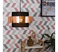MiniSun | Modern Cylinder Ceiling Pendant Light Shade in a Black & Copper Effect Finish | Pendant Lights, Home Décor & Improvement Essential | 34cm Shade Width