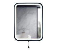 ValueLights | Matt Black Bathroom Mirror Rectangle Battery Operated Easy Fit Mirror with Pull Switch Integrated LED | Bathroom & Home Improvements Essential