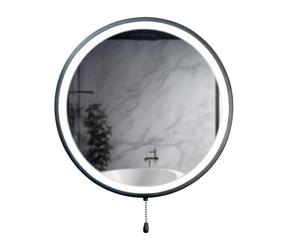 ValueLights | Matt Black Bathroom Mirror Round Battery Operated Easy Fit Mirror with Pull Switch Integrated LED | Bathroom & Home Improvements Essential