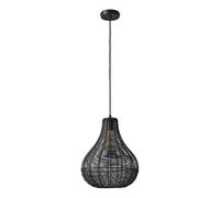 MiniSun | Modern Black Woven Wicker Rattan Teardrop Basket Ceiling Light Shade | Pendant Lights, Home Décor Essential | Includes Bulb [3000K Warm White] | Includes Full Wired Fitting | Mains Wired