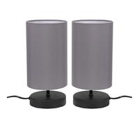 ValueLights | Matt Black Cylinder Touch Dimmer Table Lamp with Grey Fabric Shade | Home Décor, Bedside & Desk Lamp | Includes Bulb