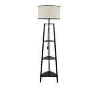 ValueLights | Matt Black Wooden 3 Tier Shelf Floor Lamp with Black Trim Drum Shade Living Room Lounge Light | Floor Lamps, Home Décor & Improvement Essential | Included LED Bulb