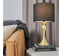 MiniSun | Modern Matt Gold Spindle Design Table Lamp with a Black Drum Shade | Home Décor, Bedside & Desk Lamp