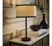 Valuelights Maura Natural Linen Black Trim Drum Shade Matte Black Twist Table Lamp