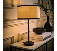 Valuelights Maura Natural Linen Black Trim Drum Shade Matte Black Twist Table Lamp And Bulb