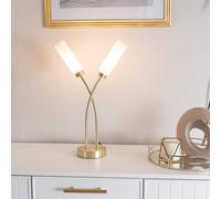 Valuelights Maya 2 Way Curved Cross Over Reed Shaded Table Lamp In Gold Gold