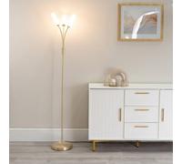 ValueLights Maya 3 Way Curved Arm Reed Shaded Upright Floor Lamp in Gold ValueLights Gold