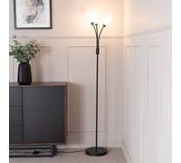 ValueLights Maya 3 Way Curved Arm Reed Shaded Upright Floor Lamp in Black ValueLights Black