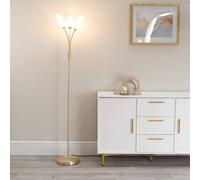 Valuelights Maya 3 Way Curved Arm Reed Shaded Upright Floor Lamp In Gold Gold