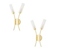 Valuelights Maya Pair - 2 Way Curved Brushed Gold Wall Light Fitting For Living Room Lounge Hallway - Led Bulbs Included