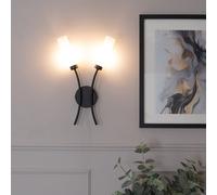 Pair - 2 Way Curved Matt Black Wall Light Fitting for Living Room Lounge Hallway