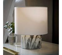 ValueLights | Melanie White Marble Effect Table Lamp with White Linen Lamp Shade and LED Bulb | Table Lamps, Home Décor & Improvement Essential | Included LED Bulb